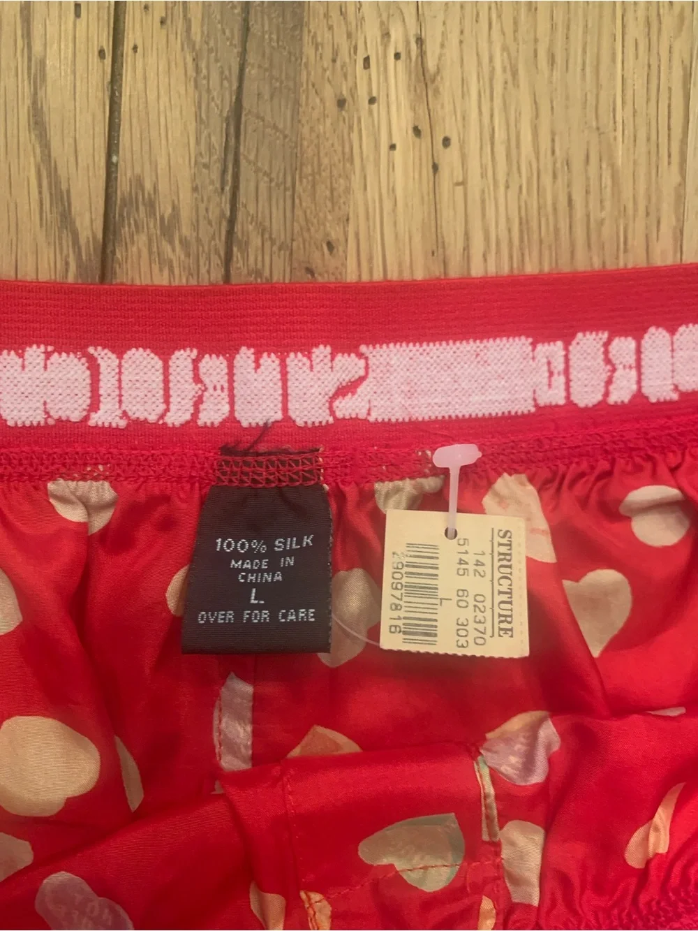 Vintage Structure Red Heart-Print Men’s Silk Boxers